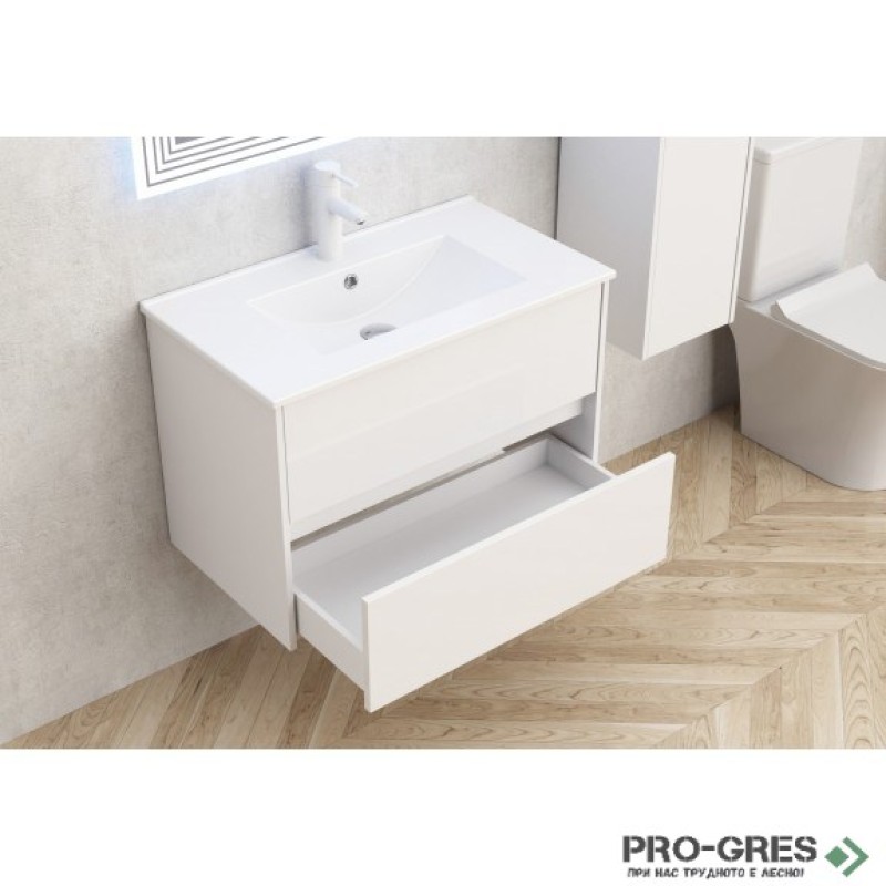Конзолен PVC шкаф +мивка бял гланц, Inter Ceramic BG 7955+ICC 8066